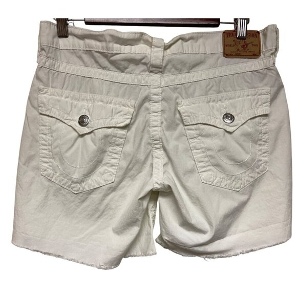 True Religion Women's Jayde White Cut-Off Shorts Size 28 Button Fly Flap Pocket - Picture 4 of 12